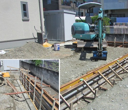 土間コンクリートの為の型枠設置工事